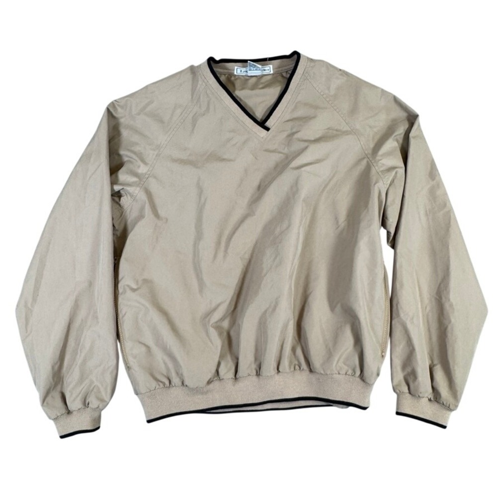 Izod Club Womens V-Neck Windbreaker Pullover Jacket Tan Khaki Size Medium PC-757